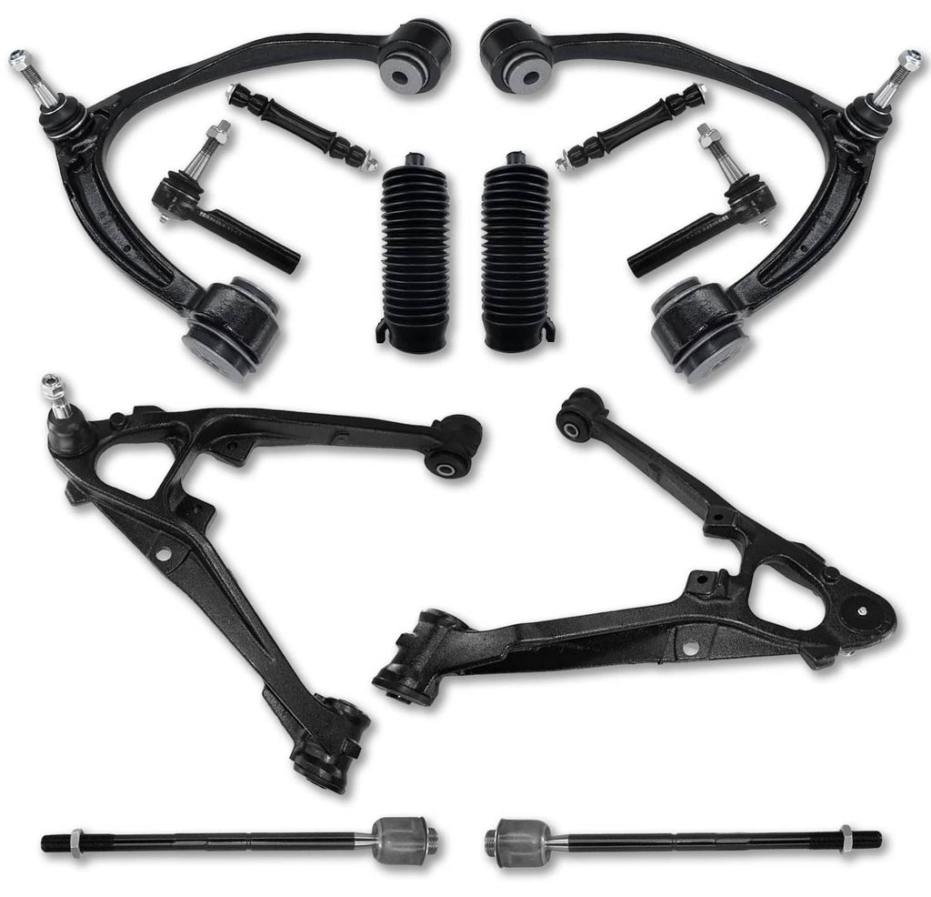 Front upper and lower control arm kit, 12-piece set with black suspension parts