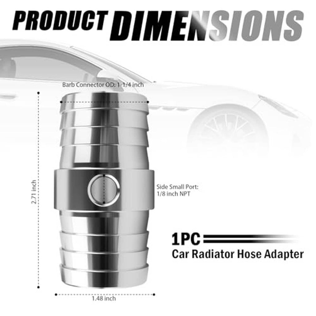 Aluminum 1-1/4 in car radiator hose adapter with 1/8 in NPT steam port