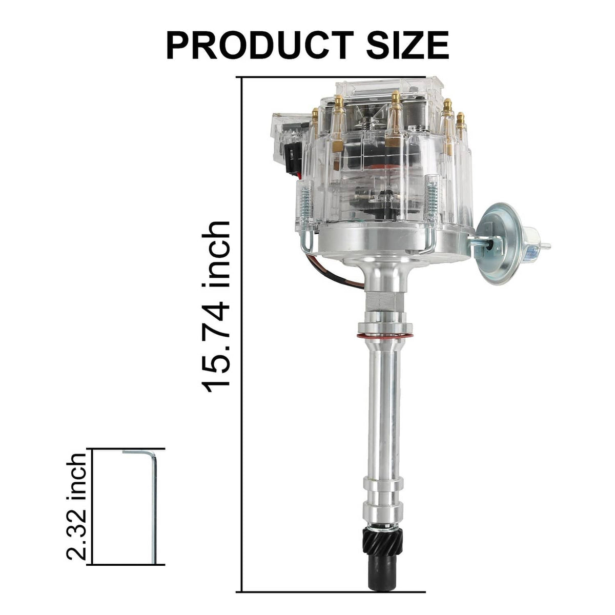 HEI distributor with chrome shaft and round vacuum canister, front view