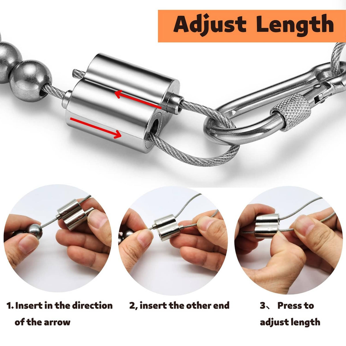 Adjustable stainless retainer ring with screw housing and braided wire rope