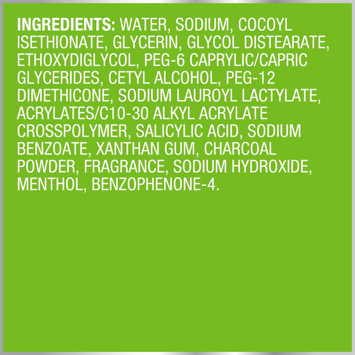 Biore Charcoal Whipped Purifying Detox Mask ingredients panel on tube