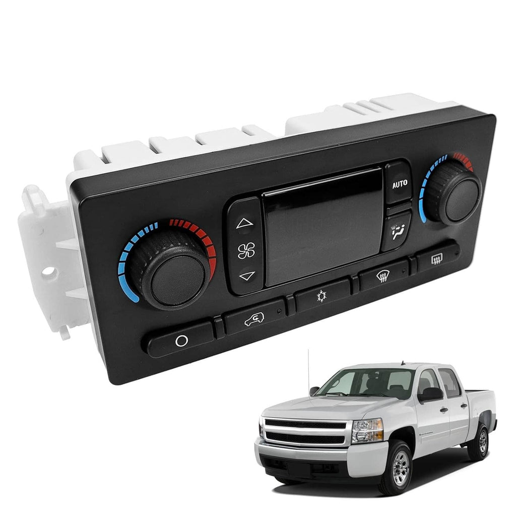 Black HVAC climate control module with dual dials and AUTO temperature settings