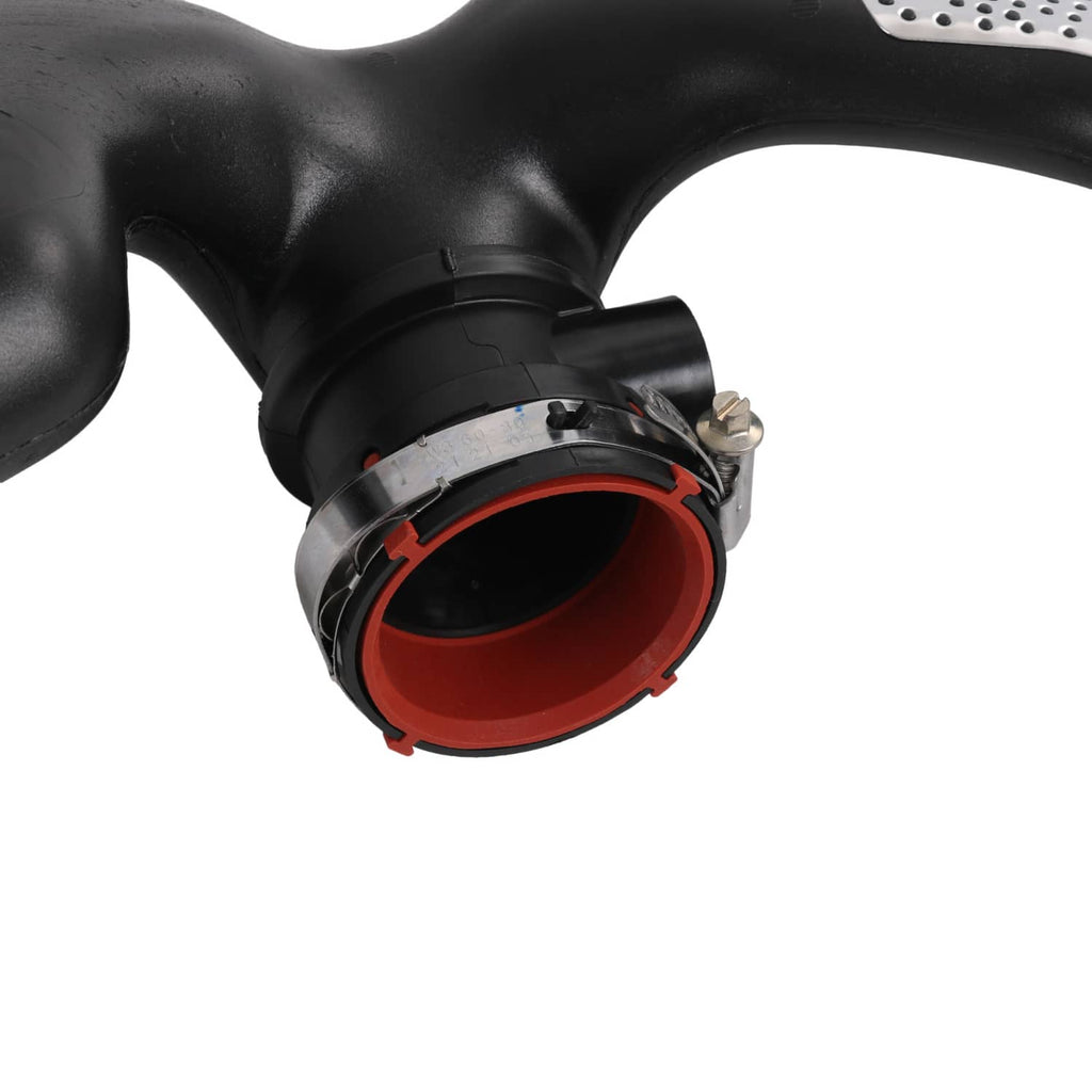 Air mass sensor intake duct with red sensor inlet ring and mounting bracket detail