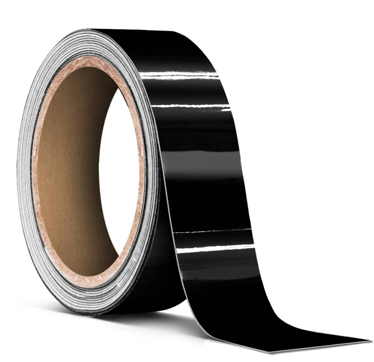 Glossy black air-release adhesive vinyl trim tape roll, 1 in wide, 20 ft long