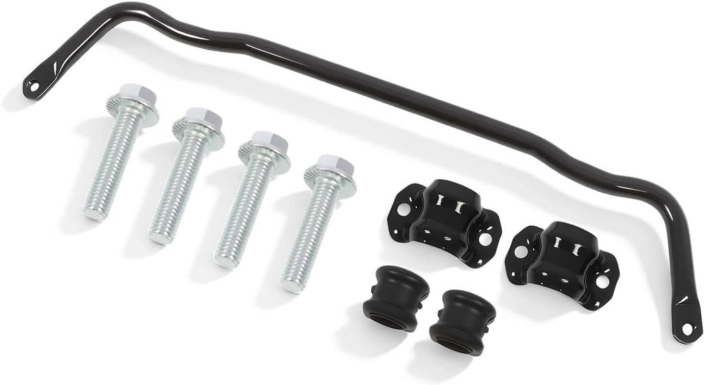 Front sway bar kit with black brackets, bolts, and bushings