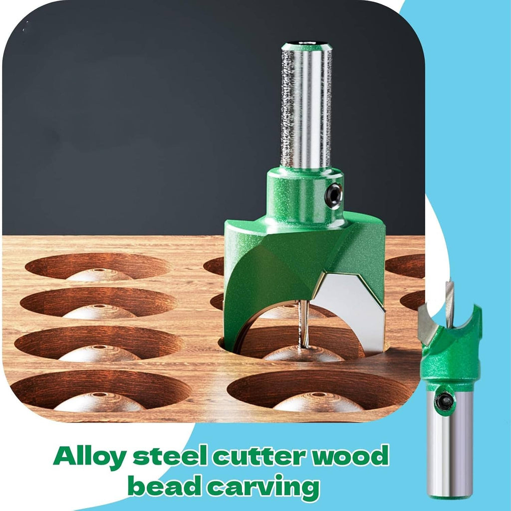 Green alloy steel router bit with silver shank and carbide cutting tip for wood beads
