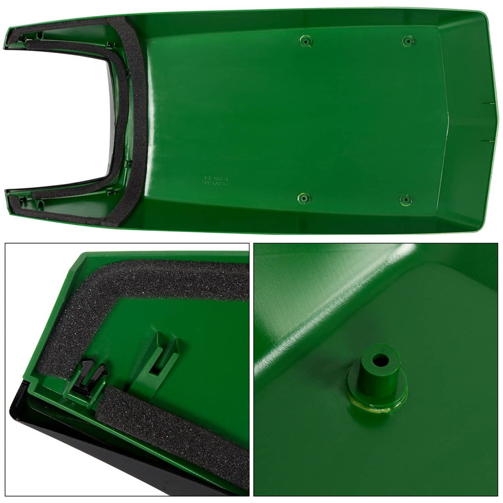 Green tractor hood with front cutout opening and visible mounting screws
