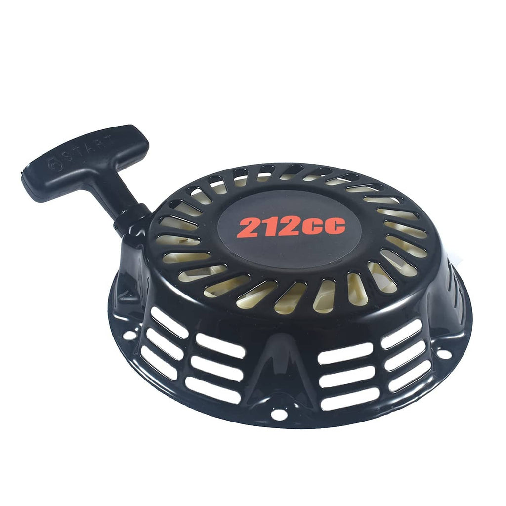 Recoil pull starter cover with red 212cc label and black pull handle