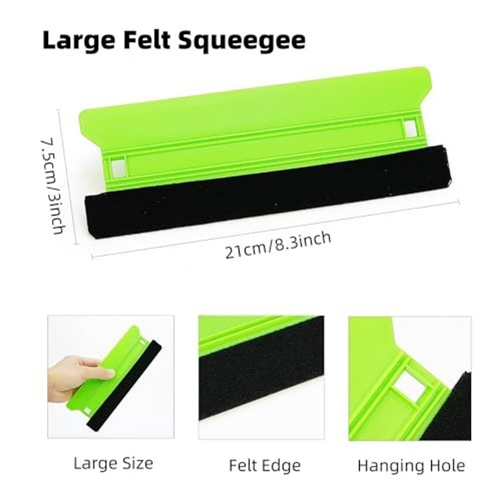 Large felt squeegee with green plastic frame and black felt edge