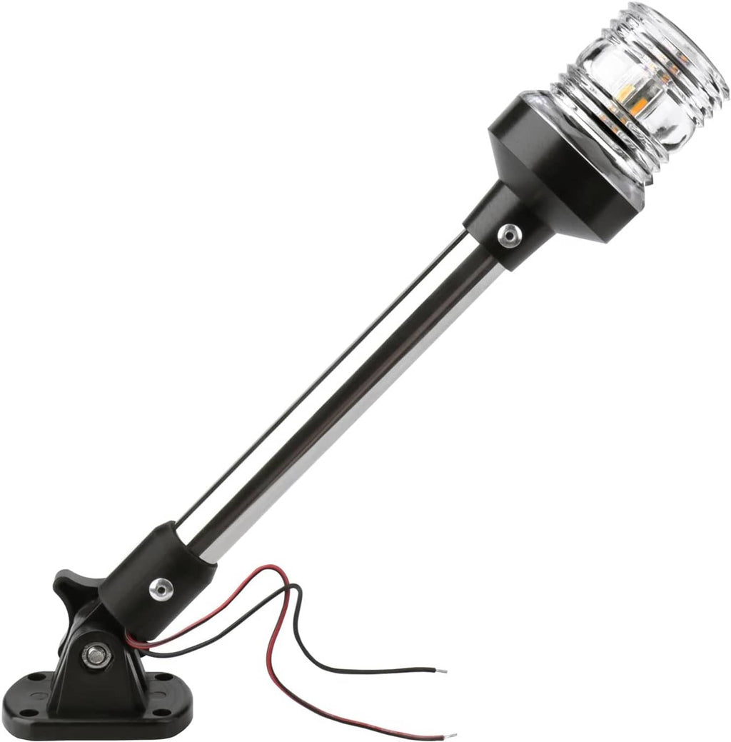 LED anchor light with clear lens, chrome stem, and black mounting base