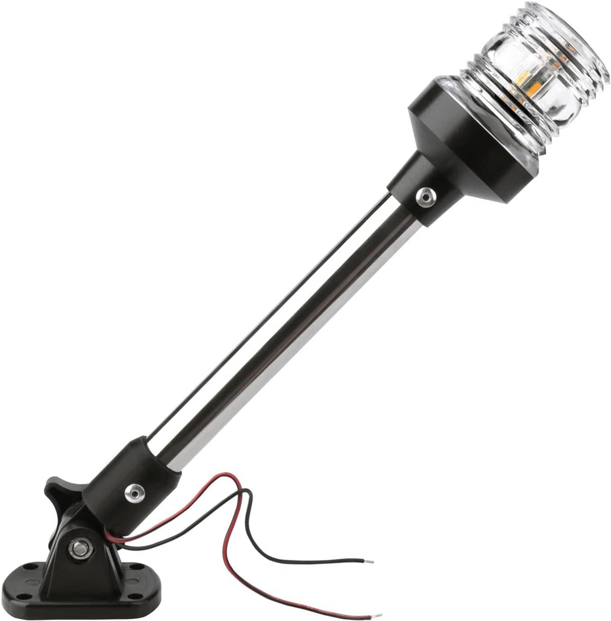 LED anchor light with clear lens, chrome stem, and black mounting base