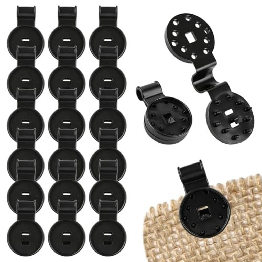 Pack of black shade net clips with curved grips and spiked circular clamp plates