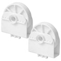 White plastic freezer drawer roller assemblies, two-piece set with mounting clips.