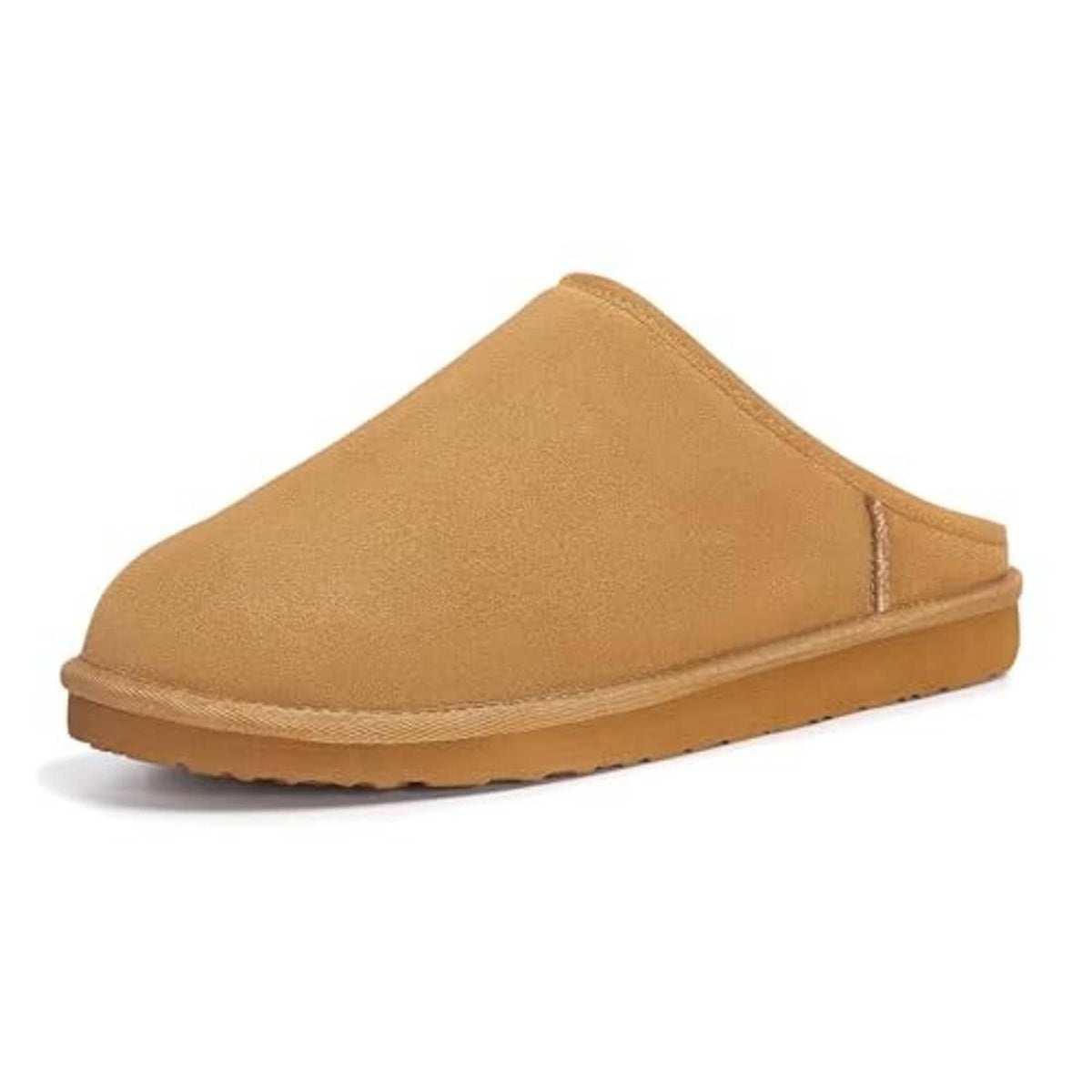 Chestnut slip-on men's slippers with curved toe and low-profile sole