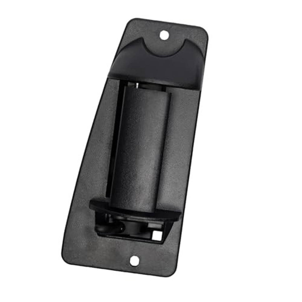 Black textured exterior door handle with inner latch opening and two mounting holes