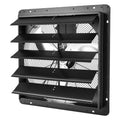 Wall-mounted shutter exhaust fan with black louvered louvers and grille frame