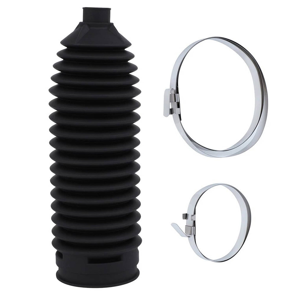Rubber suspension boot set with metal clamps, black bellows and rings
