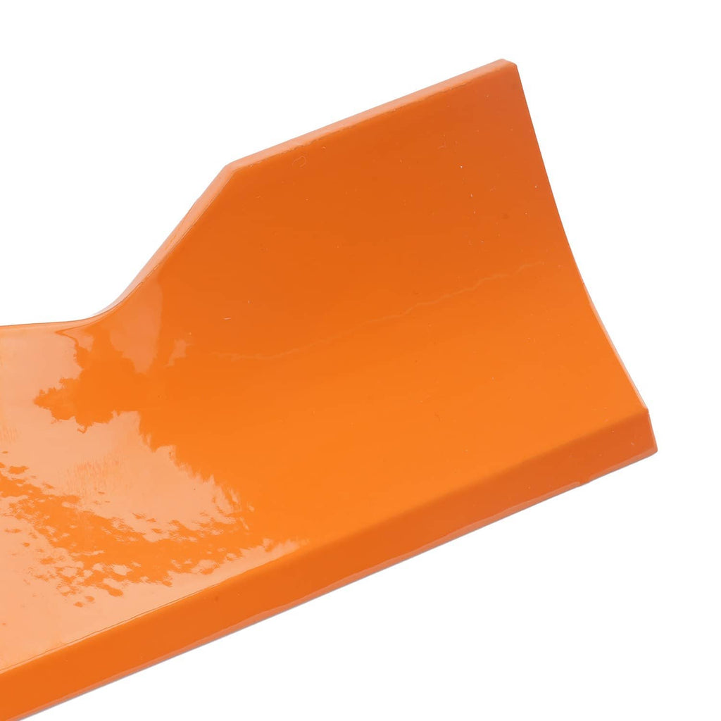 Orange mower blade corner view with center star-shaped mounting hole