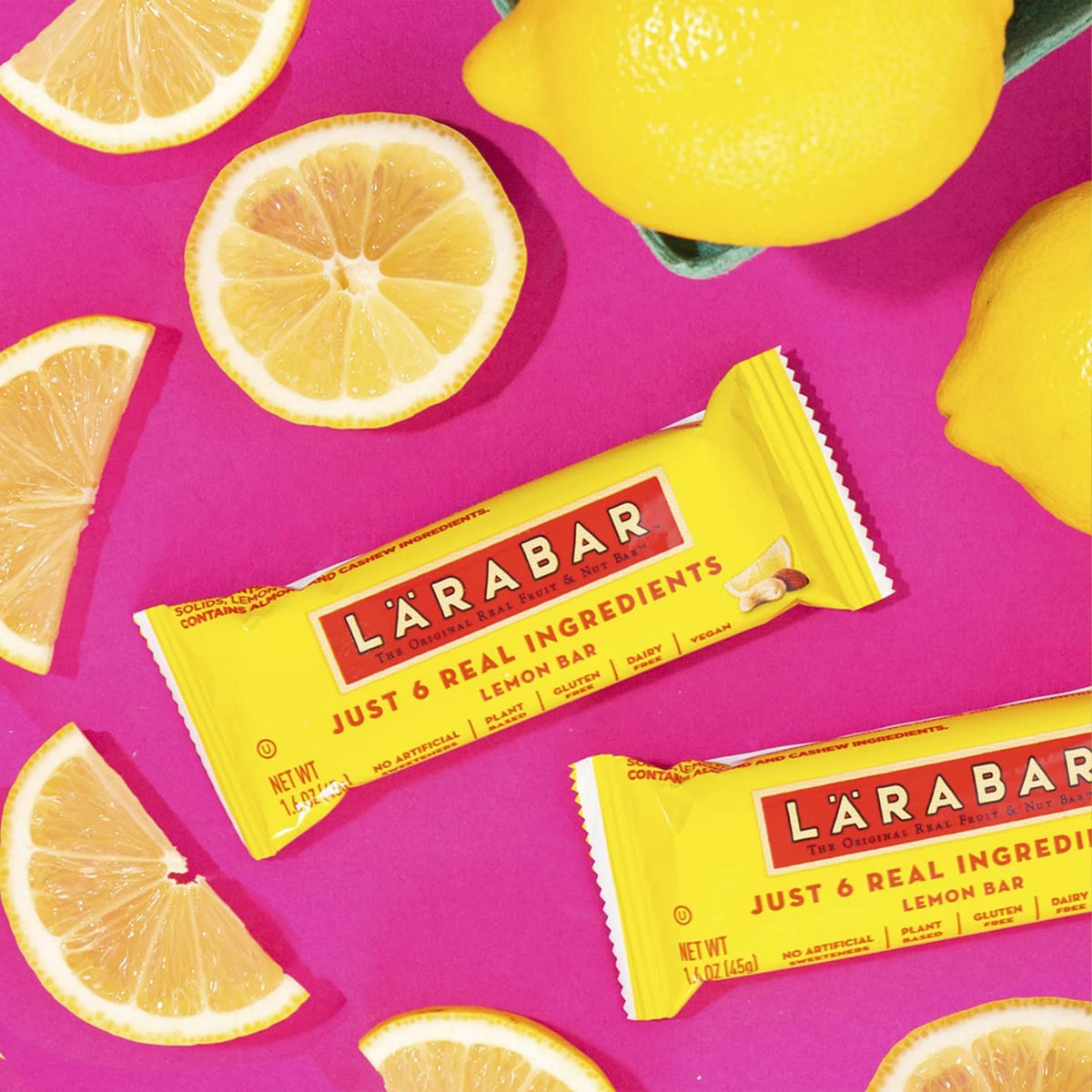 Lemon bar wrapped bars with ingredient panel and lemon slices