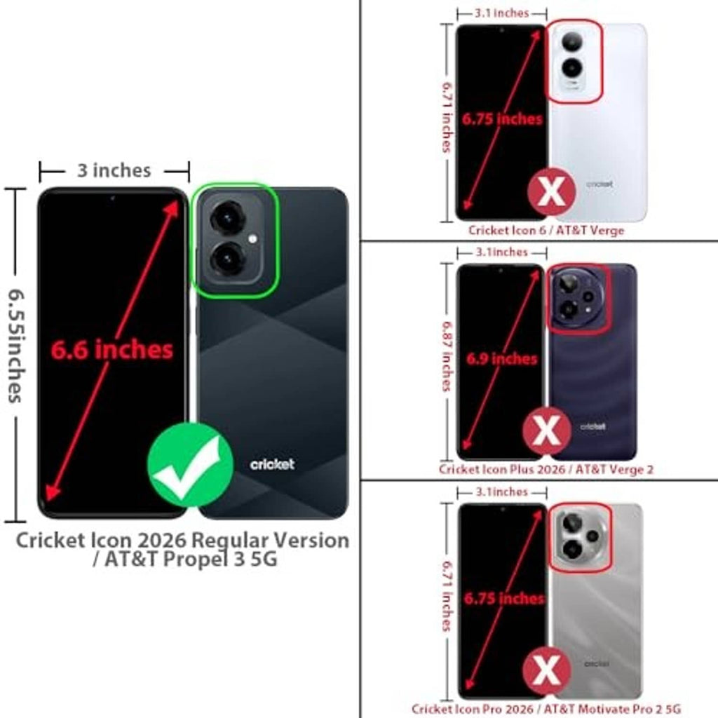 Red rugged case with textured back, dual camera opening, size-fit diagram