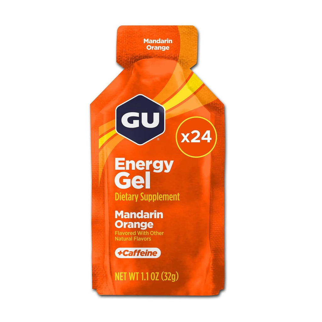 GU energy gel pouch, mandarin orange flavor, x24 pack, orange with caffeine
