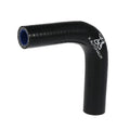 90-degree elbow hose reducer, black rubber with blue inner ends