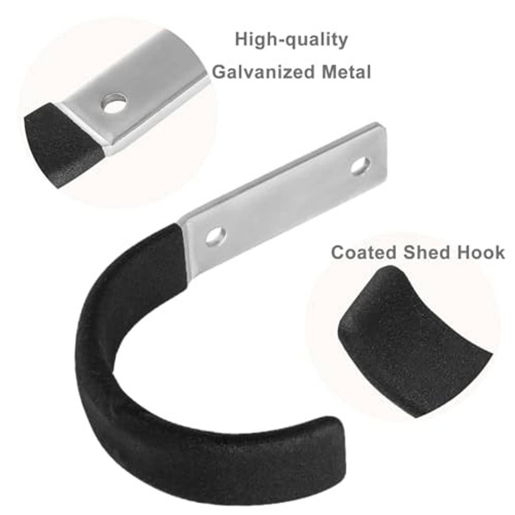 Coated shed hook with black U-shaped rubber grip and silver galvanized metal bracket