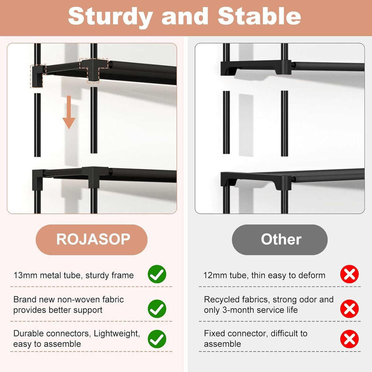 Sturdy metal-frame shoe cabinet with durable connectors and stable construction