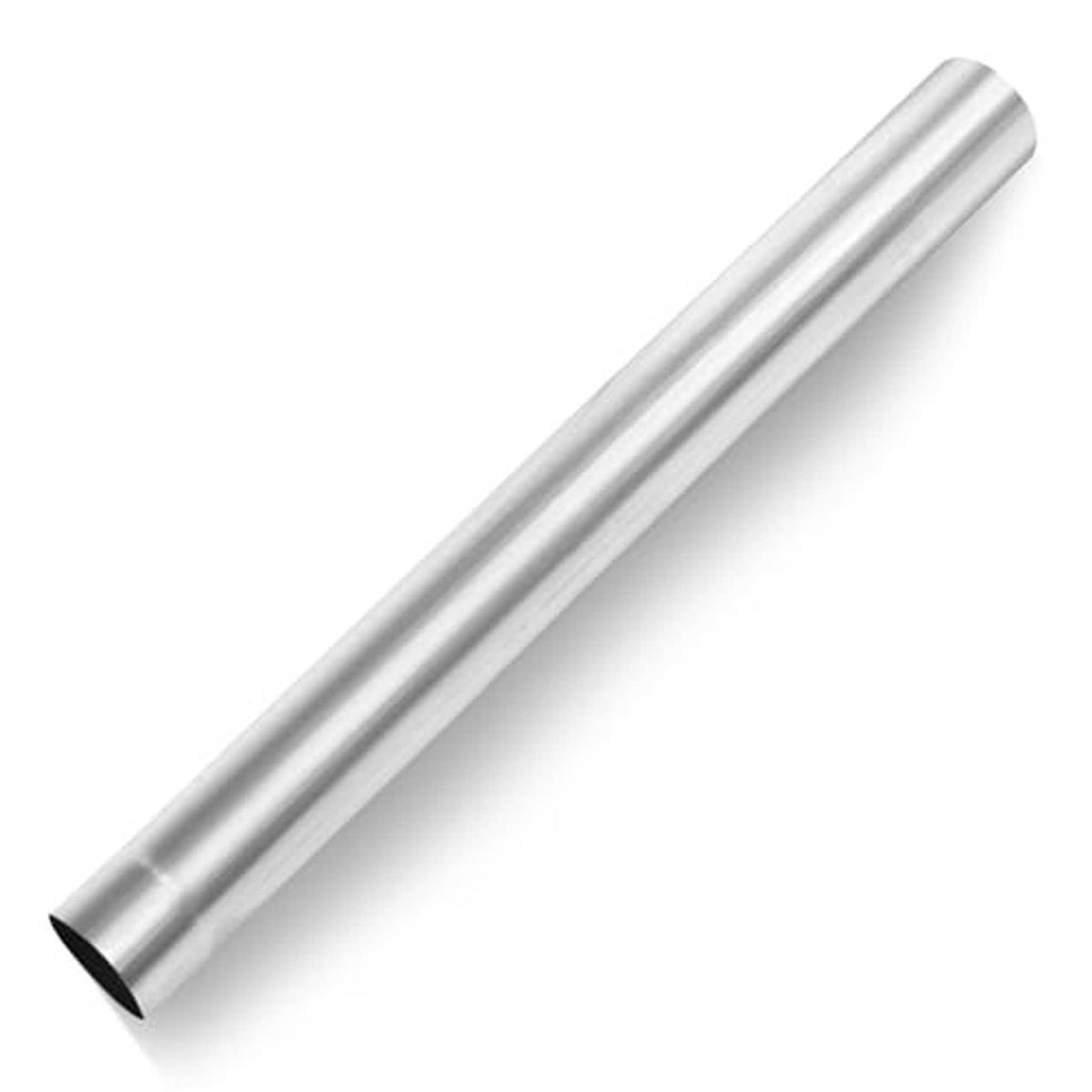 Straight stainless exhaust pipe, silver finish, angled view