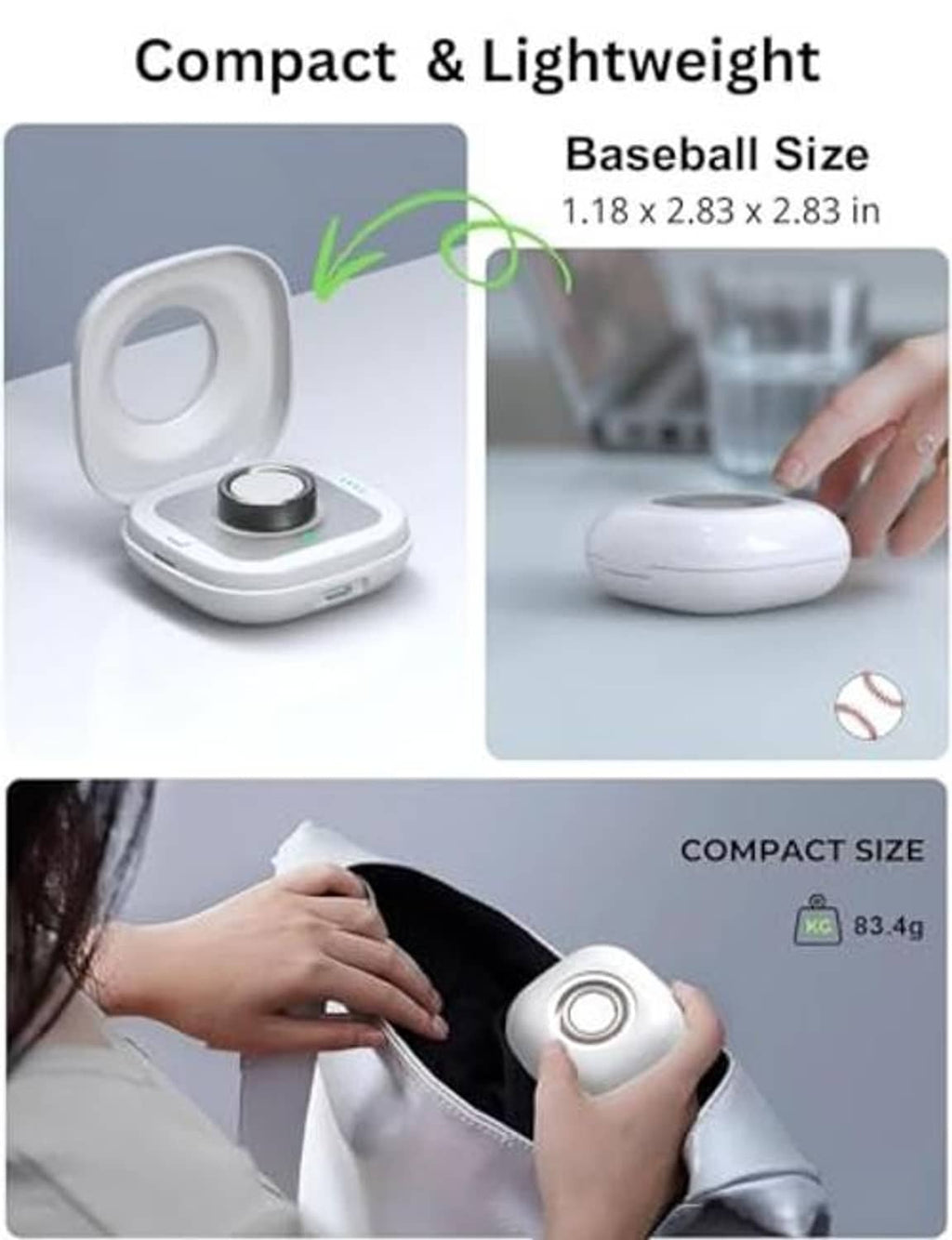 White compact wireless charging case with open lid and circular charging puck