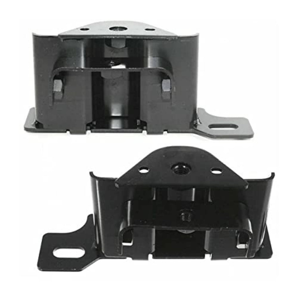 Front bumper bracket pair with bolt holes and studs, dark metal mounting plates