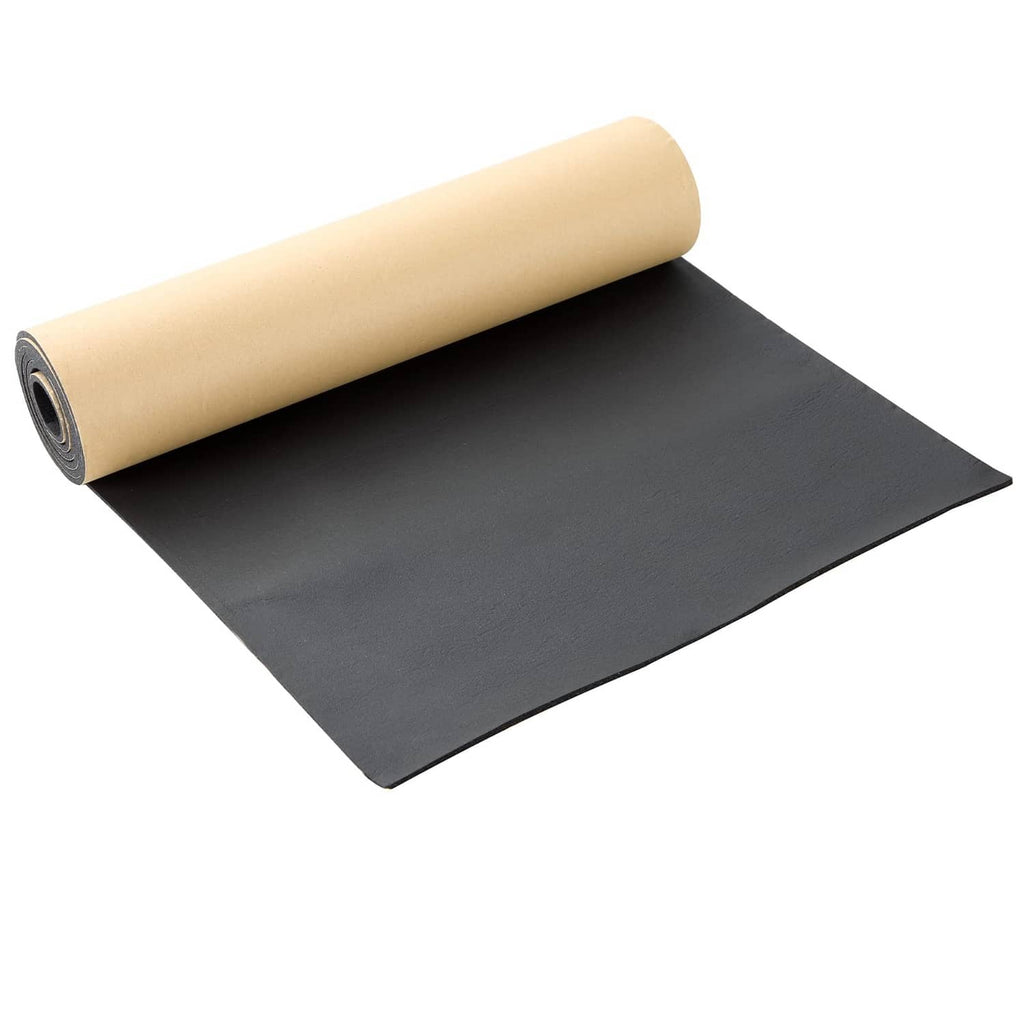 Adhesive foam rubber neoprene sheet, dark gray with rolled beige backing