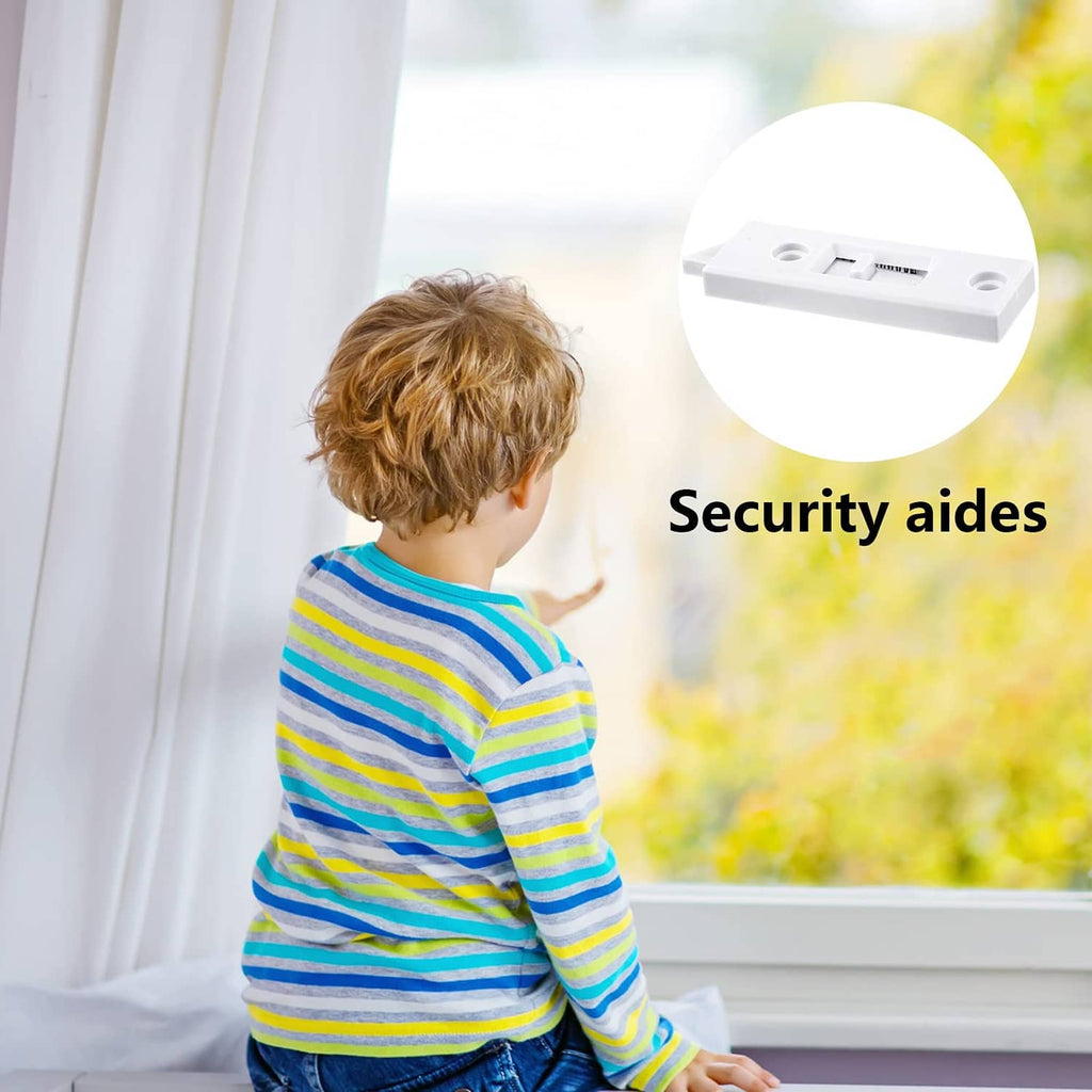 White plastic window latch lock on window frame for added security