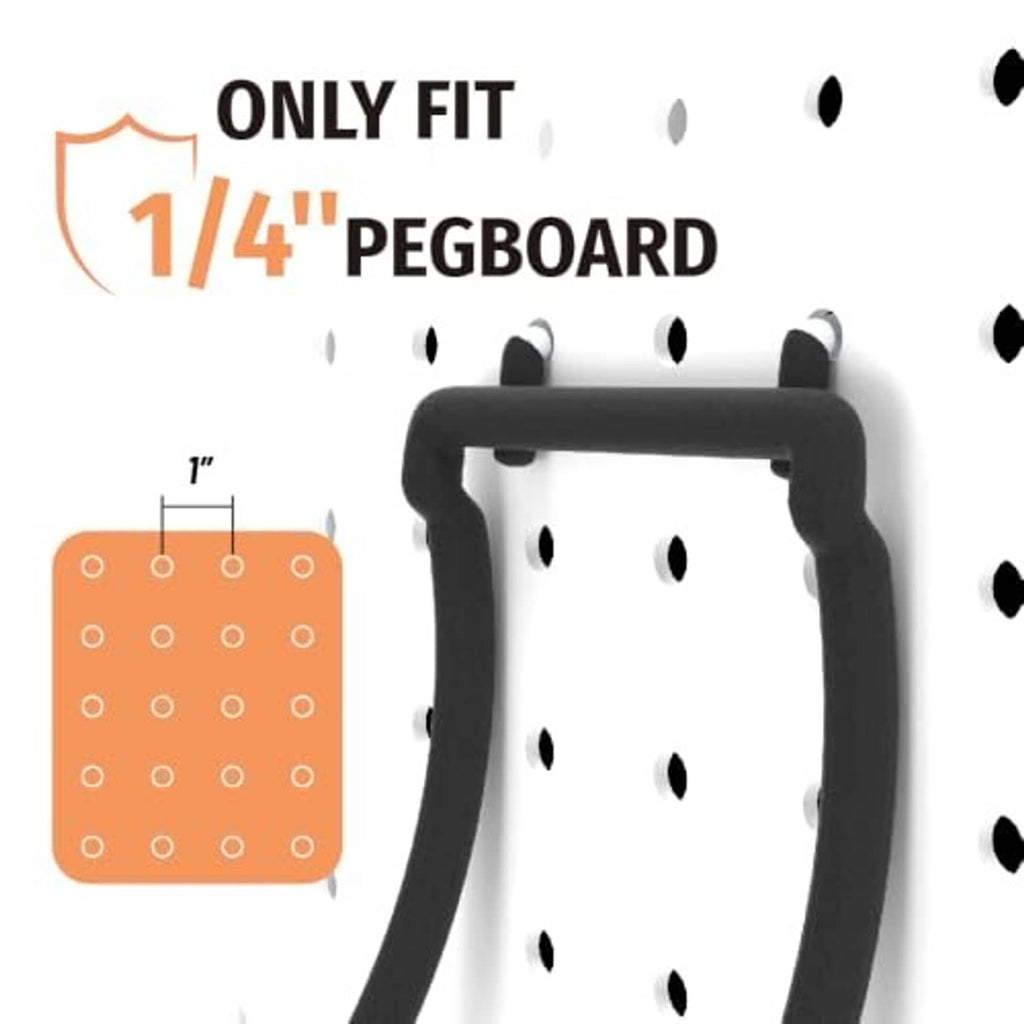 U-shaped pegboard hook bracket with twin arms and mounting pins for narrow holes