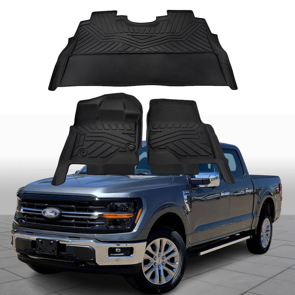 Black TPE floor mat set with one large mat and two smaller side mats