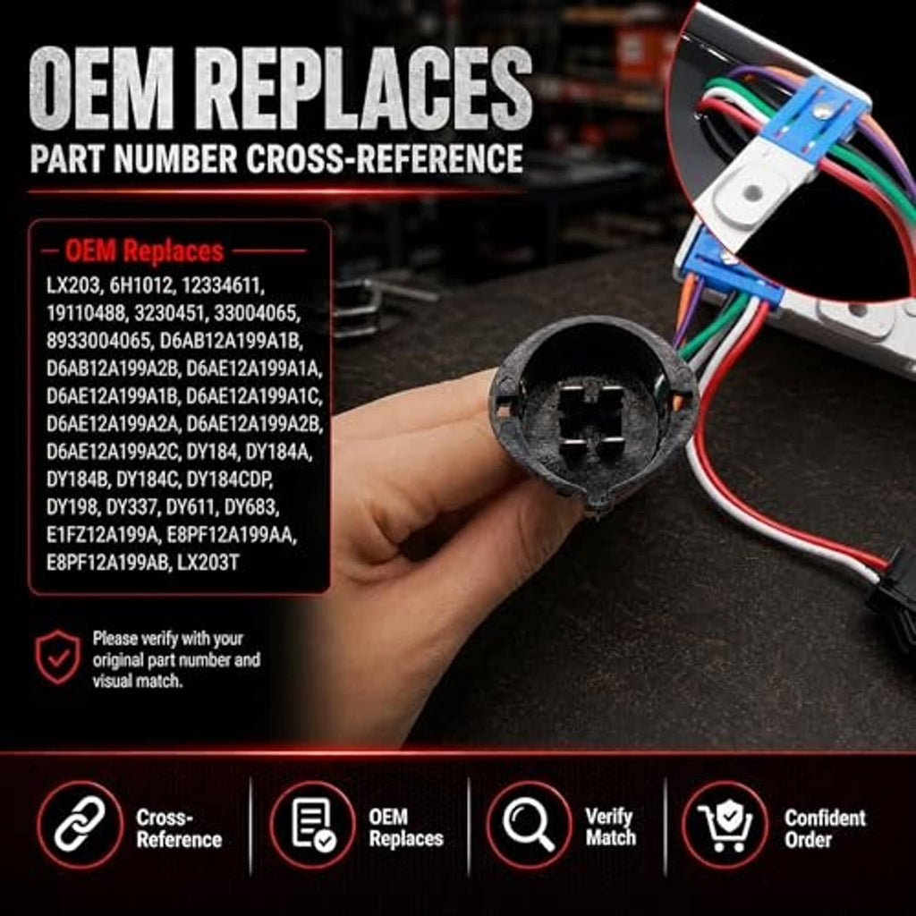 Ignition control module with wire harness and circular connector socket, finned white housing