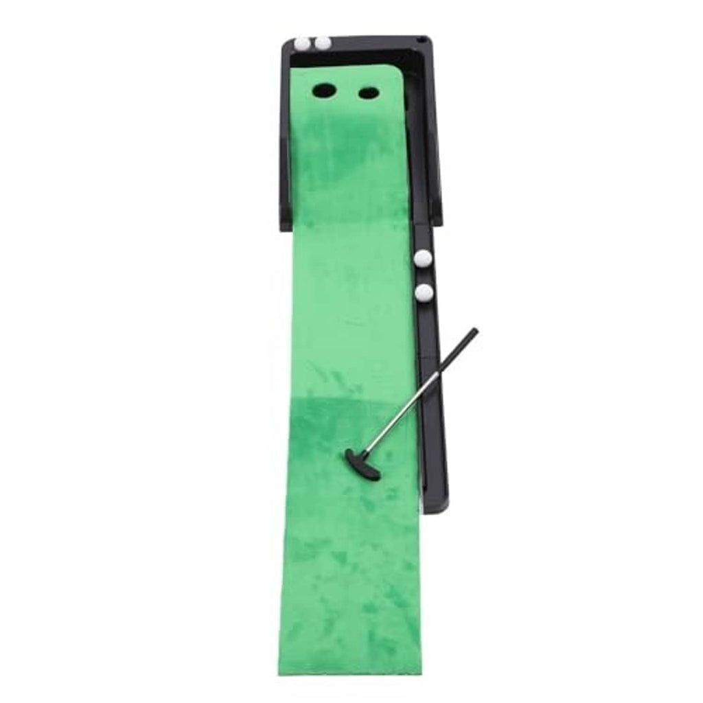 Automatic return putting mat end with green velvet panel and side return lever
