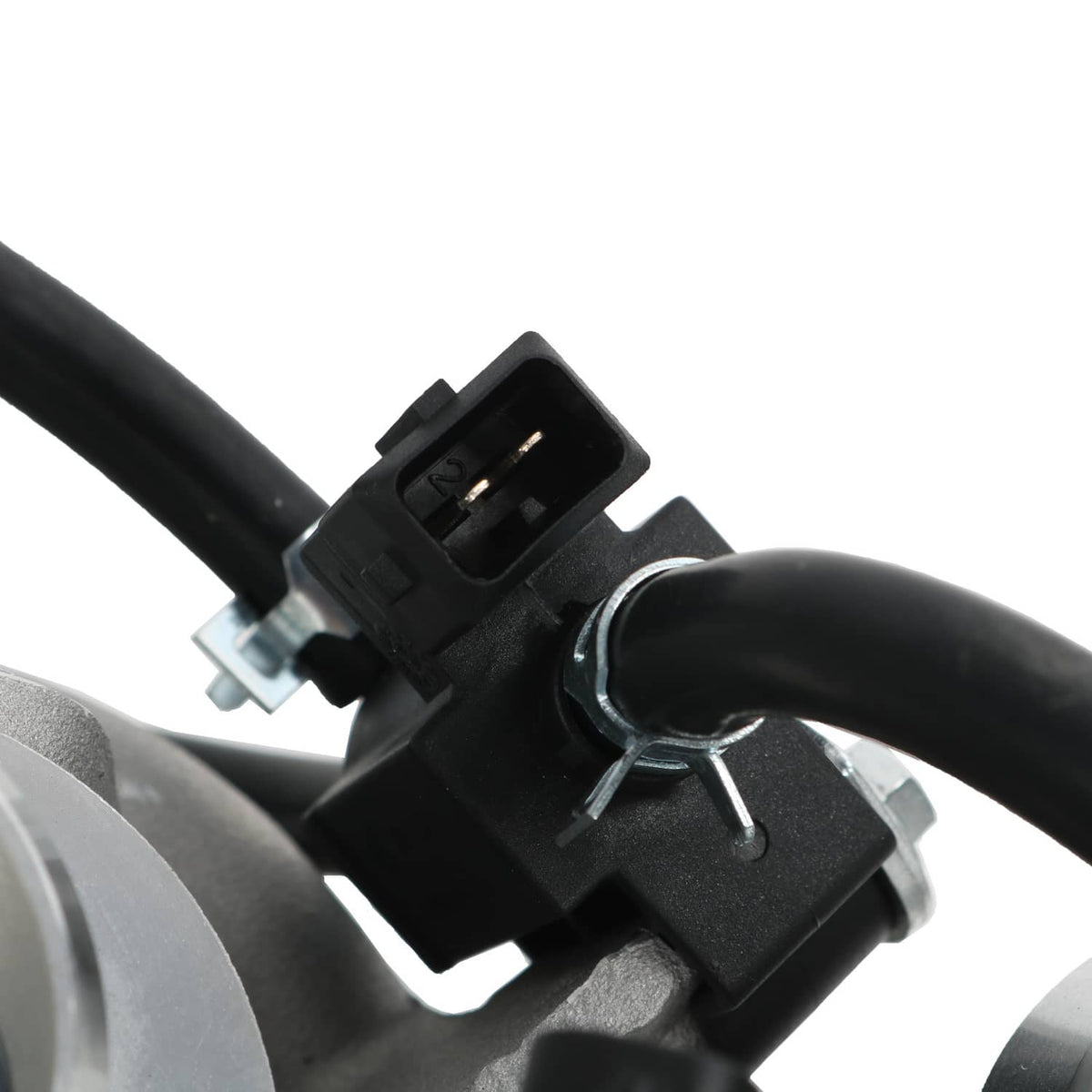 Close-up of turbocharger sensor connector on black wiring harness