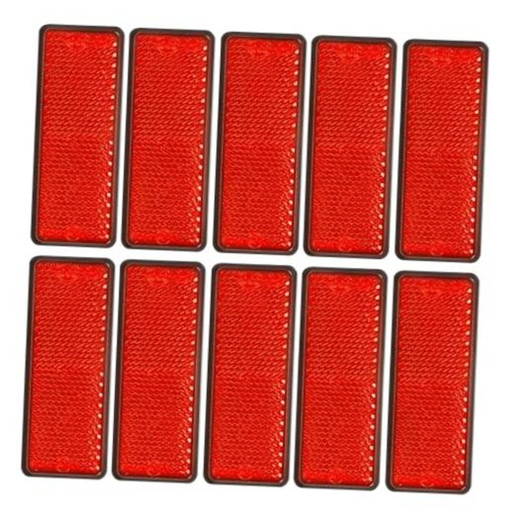 Set of 10 red rectangle self-adhesive reflectors with textured reflective surface