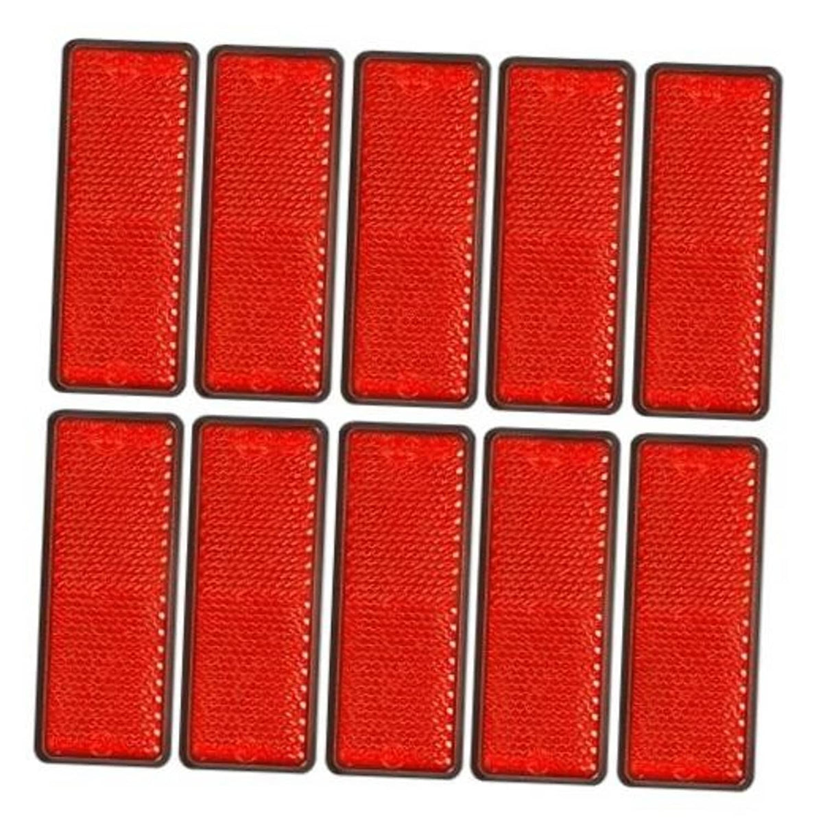 Set of 10 red rectangle self-adhesive reflectors with textured reflective surface