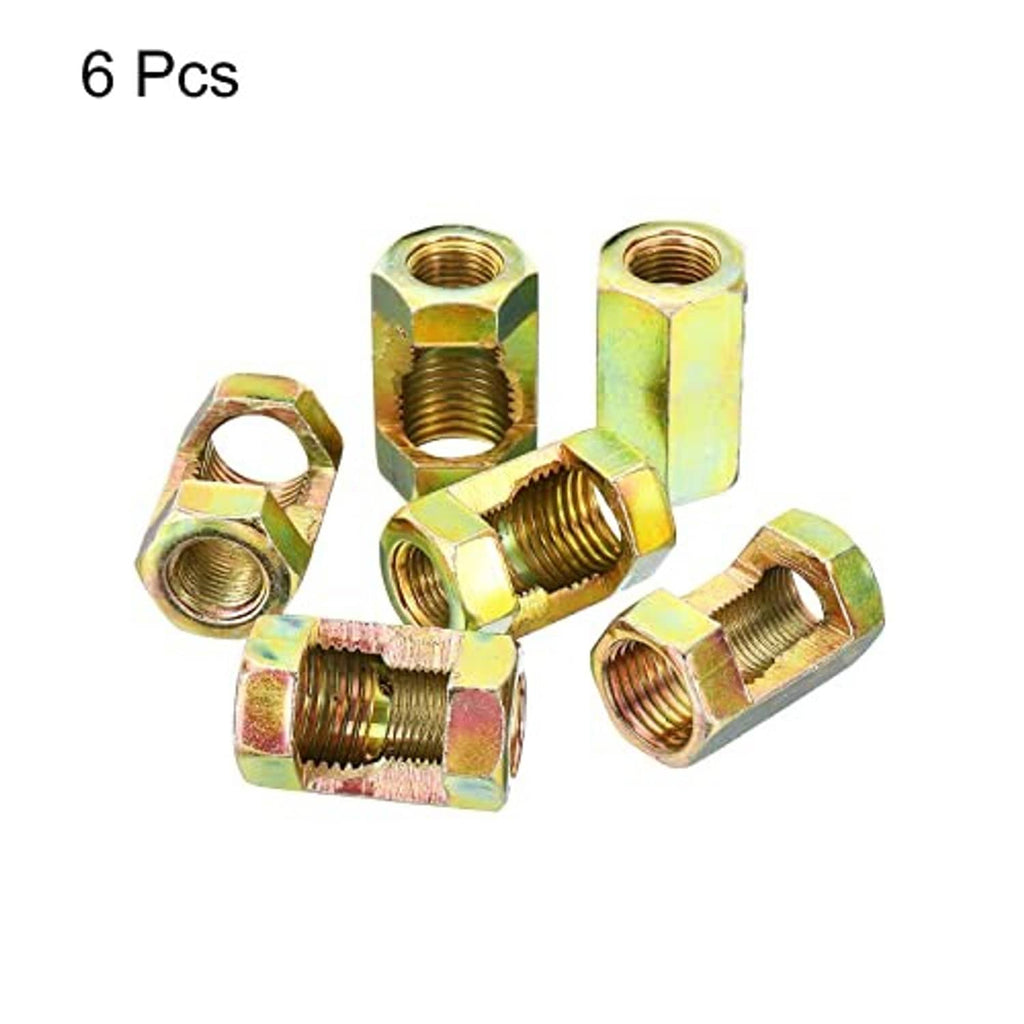 Pack of 6 hex coupling nuts with internal female threads, zinc-coated carbon steel