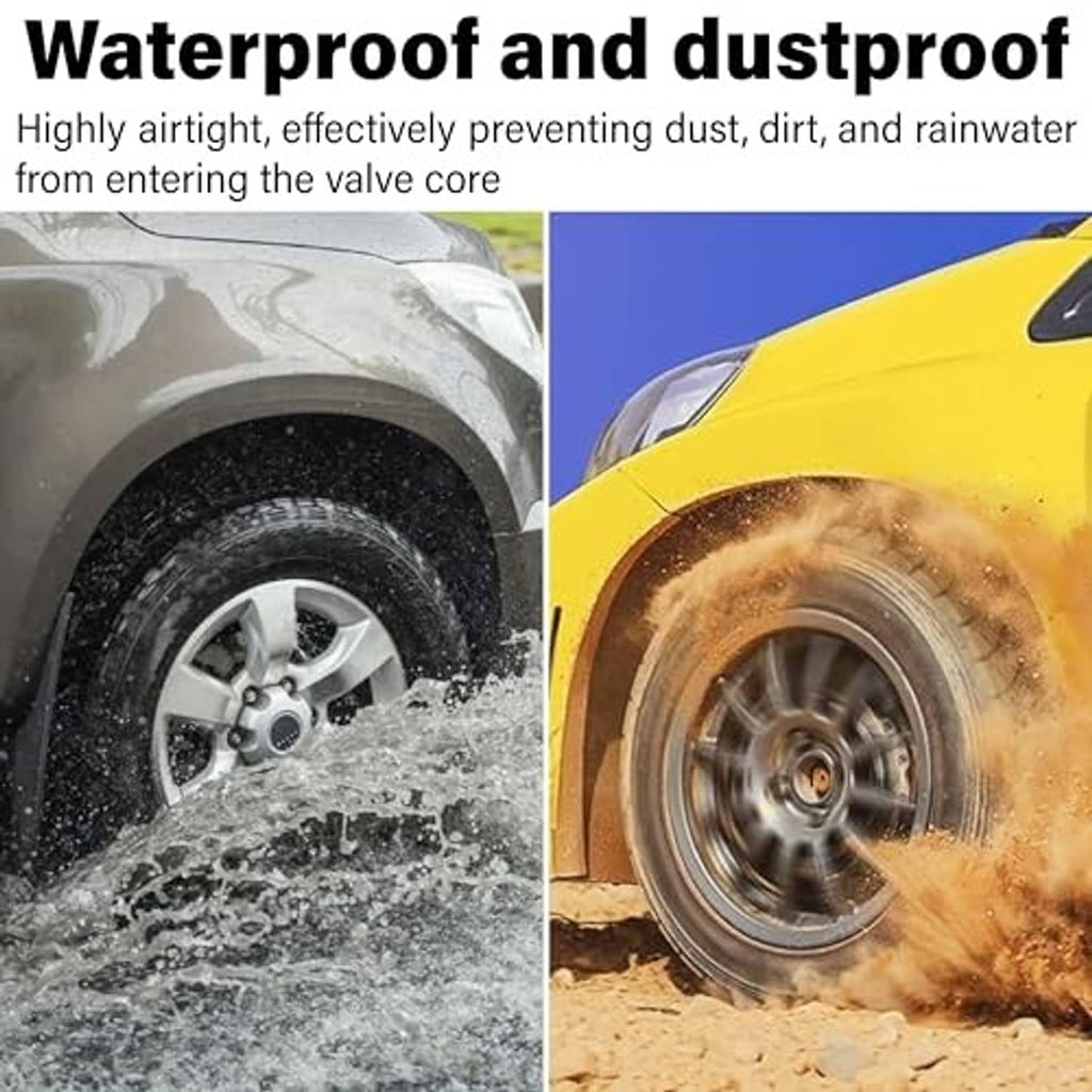 Wheel tire with water splash; orange valve cap not clearly visible