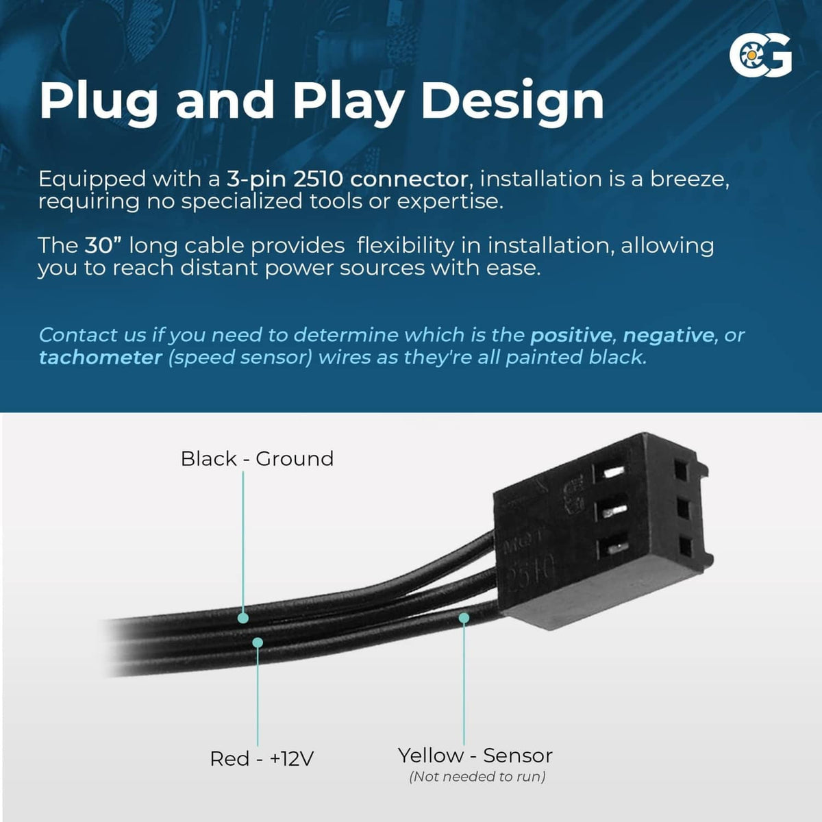 3-pin connector and black cable attached to a DC cooling fan