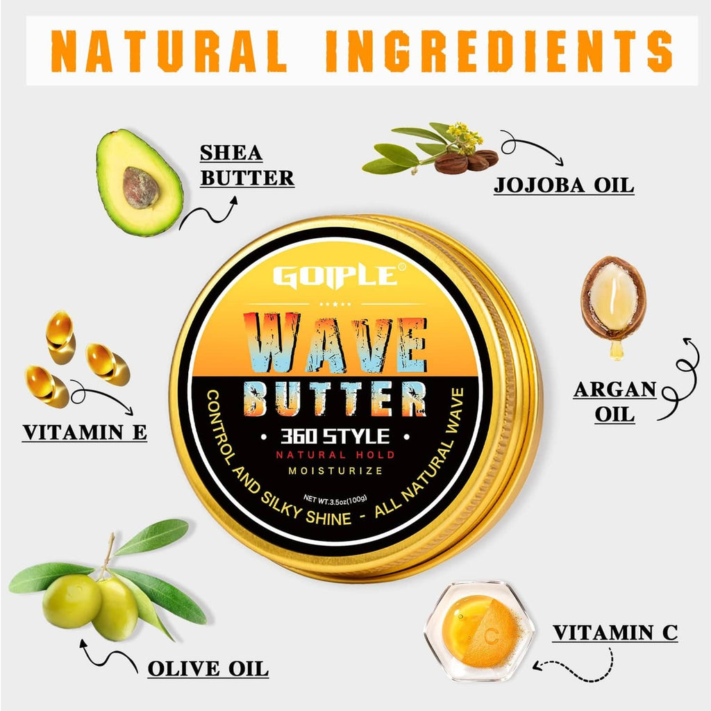 GOIPLE Wave Butter jar in center with natural ingredient icons around