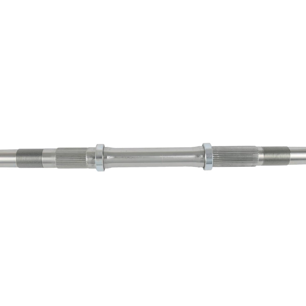 Rear axle shaft with stepped collar and ribbed bearing journals