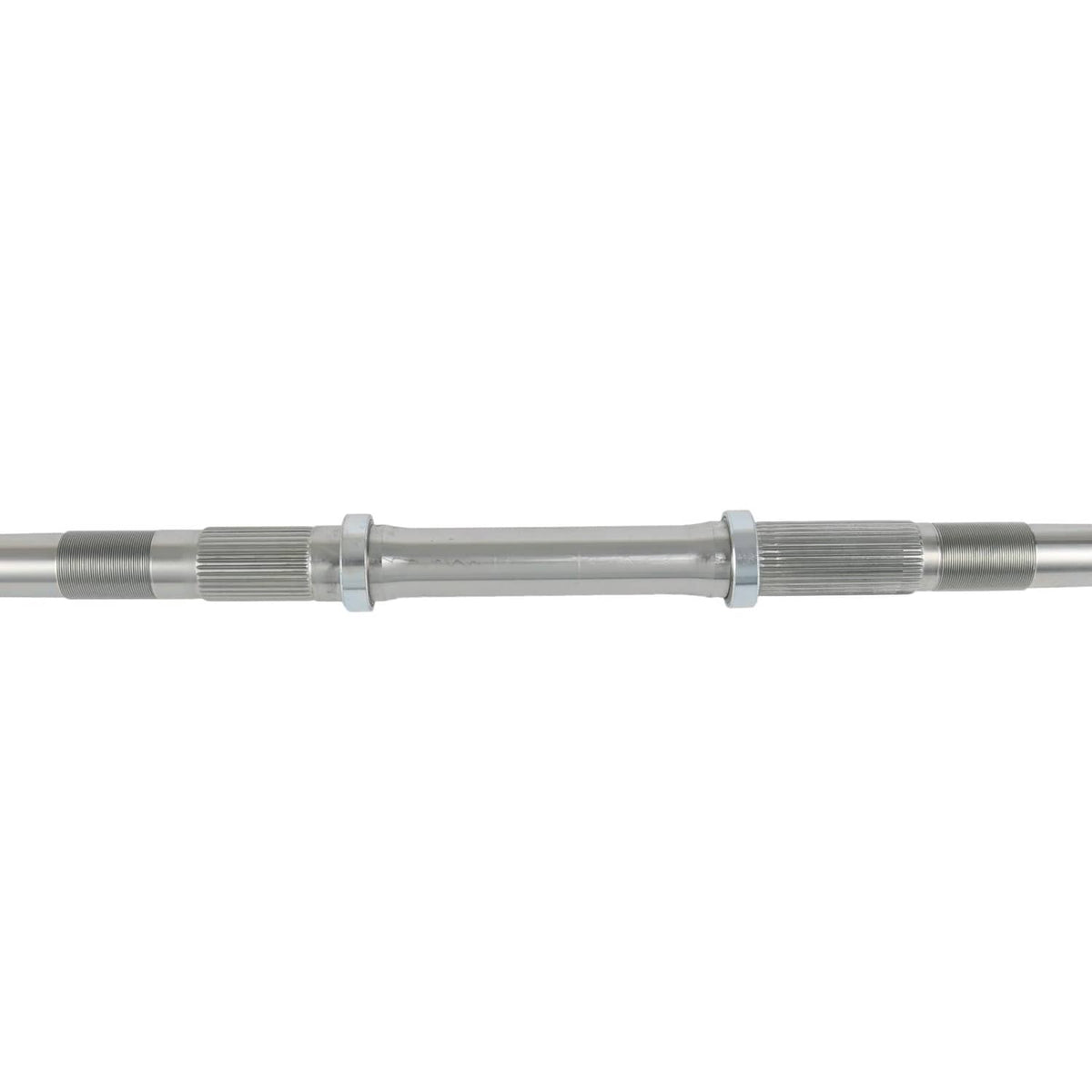 Rear axle shaft with stepped collar and ribbed bearing journals