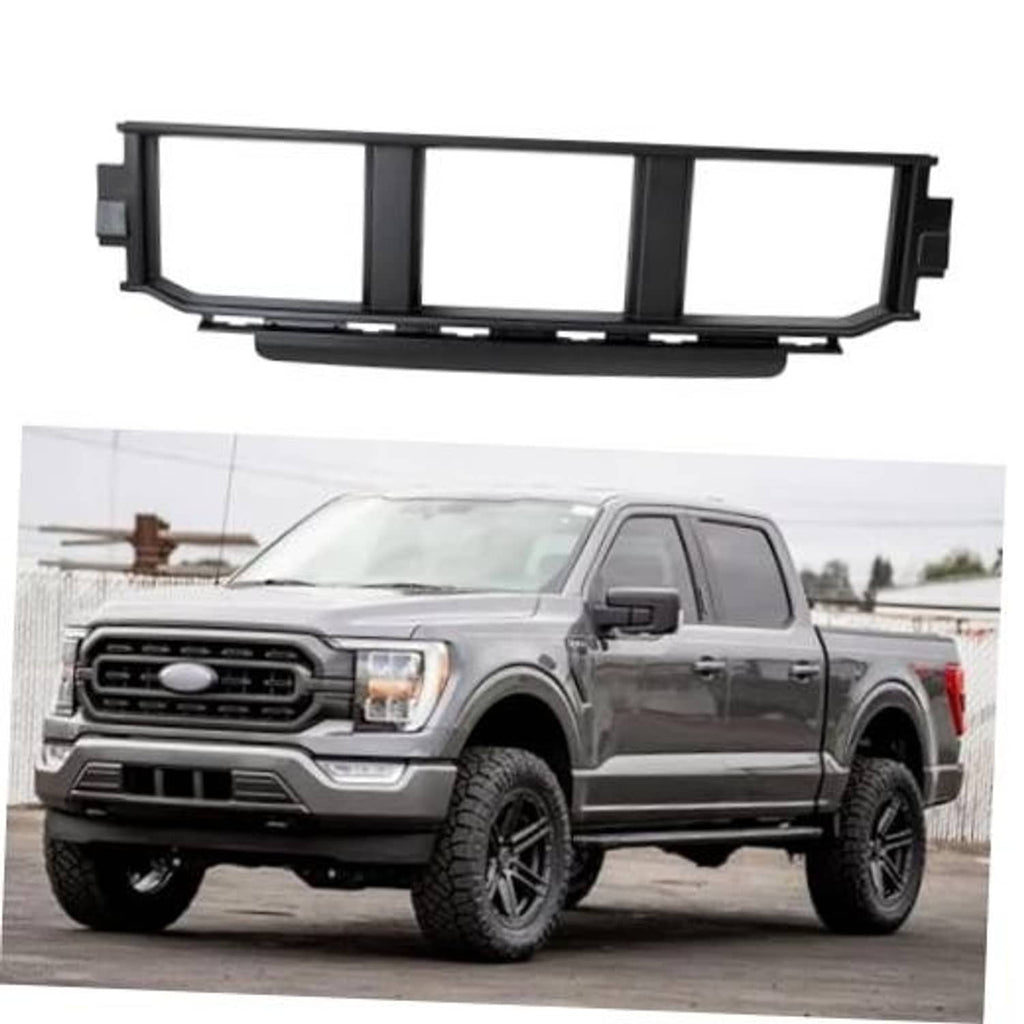 Black front lower bumper grille insert with three vertical bars and mounting tabs
