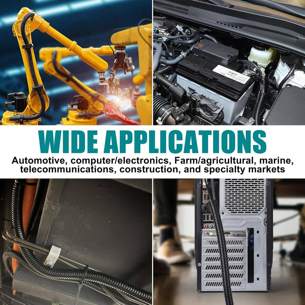 Black ribbed split wire loom tubing installed over bundled electrical wires