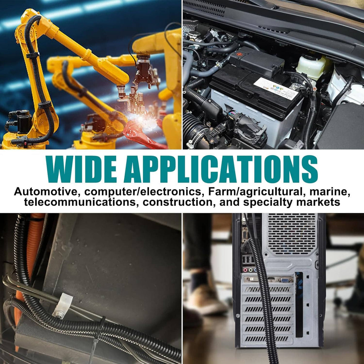 Black ribbed split wire loom tubing installed over bundled electrical wires