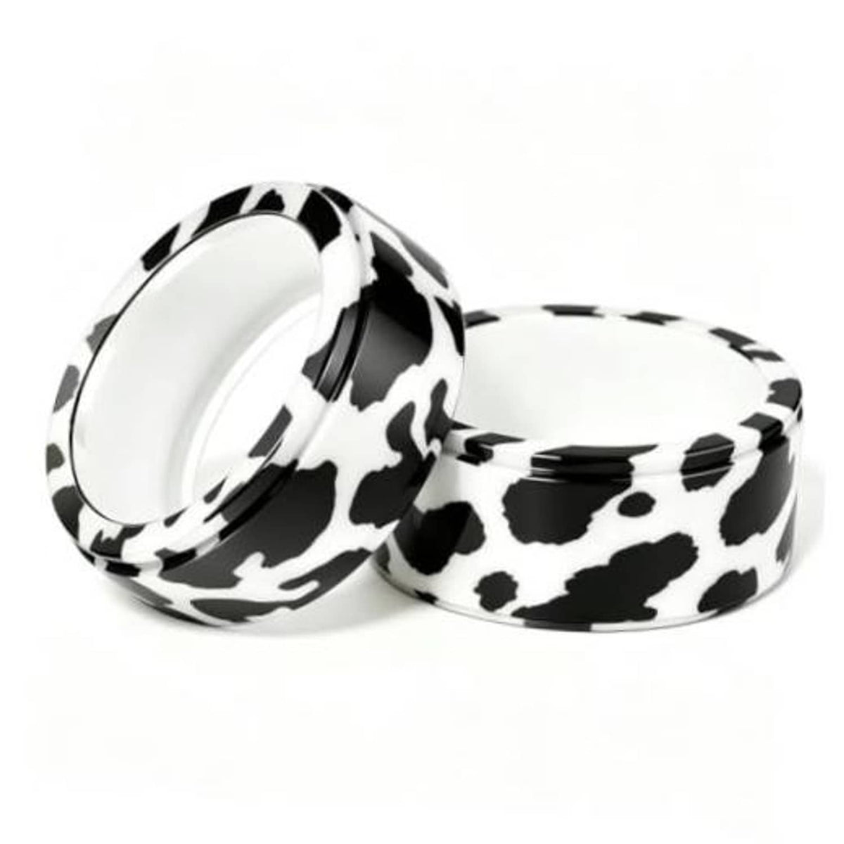 Cow print silicone smart ring cover set (2), white and black pattern.